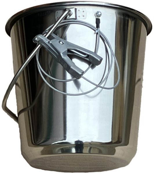 Fuel Sampling Bucket, Stainless Steel, Spun, Fitted With Grounding Cable and ATEX Clip. 12L