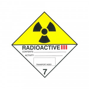 CLASS 7, CATEGORY 3 (RADIOACTIVE) HAZARD LABELS (100MM X 100MM), Roll of 250