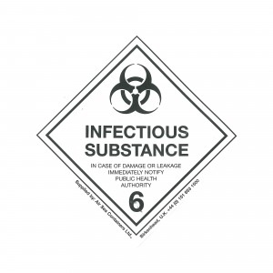 CLASS 6.2 (INFECTIOUS SUBSTANCE) HAZARD LABELS (100MM X 100MM), Roll of 250